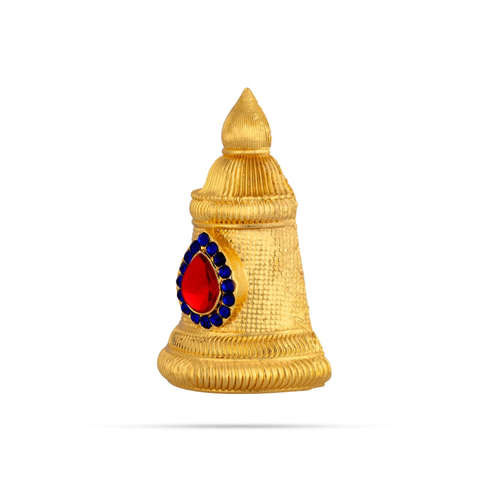 Half Stone Crown - 3 x 2 Inches | Gold Polish Single Stone Kireedam / Kiridam / Mukut For Deity Decor/Assorted Color - Head & Face Accessories