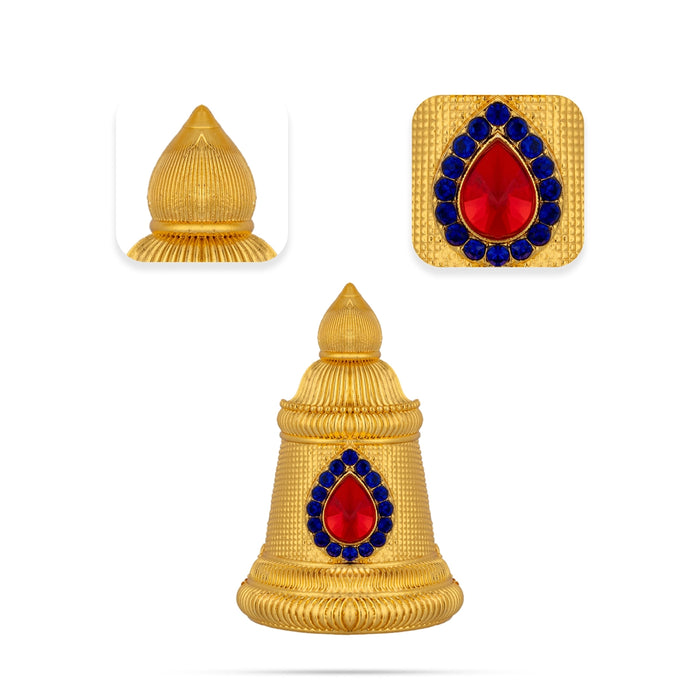 Half Stone Crown - 3 x 2 Inches | Gold Polish Single Stone Kireedam / Kiridam / Mukut For Deity Decor/Assorted Color - Head & Face Accessories