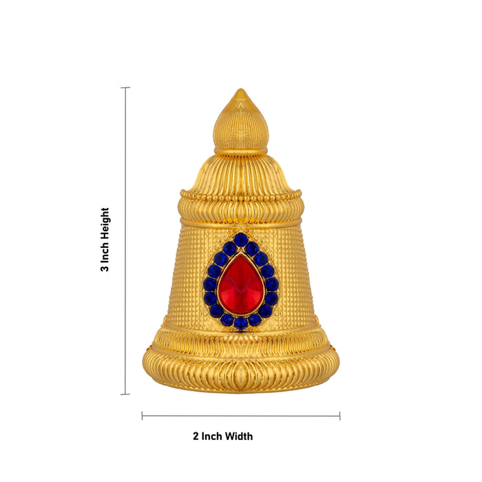 Half Stone Crown - 3 x 2 Inches | Gold Polish Single Stone Kireedam / Kiridam / Mukut For Deity Decor/Assorted Color - Head & Face Accessories