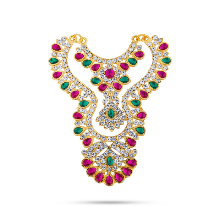 Stone Haram - 4 Inches | 2 Line Stone Necklace/ Multicolour Stone Jewellery/ Artificial Jewelry For Deity Decor