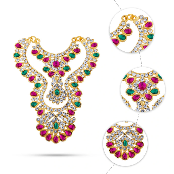 Stone Haram - 4 Inches | 2 Line Stone Necklace/ Multicolour Stone Jewellery/ Artificial Jewelry For Deity Decor