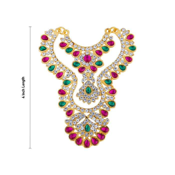 Stone Haram - 4 Inches | 2 Line Stone Necklace/ Multicolour Stone Jewellery/ Artificial Jewelry For Deity Decor