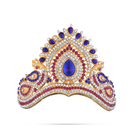 Stone Half Kireetam - 4 x 4 Inches | Half Crown/ Multicolour Stone Mukut for Deity Decor - Head & Face Accessories