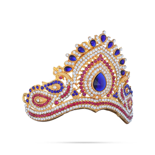 Stone Half Kireetam - 4 x 4 Inches | Half Crown/ Multicolour Stone Mukut for Deity Decor - Head & Face Accessories