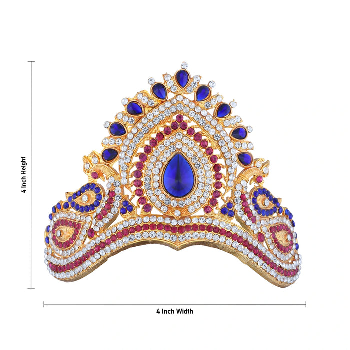 Stone Half Kireetam - 4 x 4 Inches | Half Crown/ Multicolour Stone Mukut for Deity Decor - Head & Face Accessories