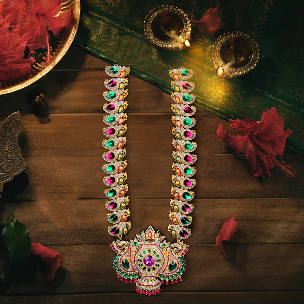 Stone Haram - 15 Inches | Multicolour Stone Jewellery/ Long Necklace for Deity