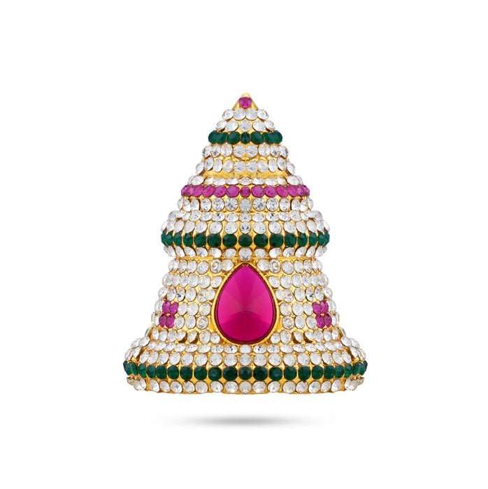 Half Stone Crown - 1.25 x 0.5 Inches | Multicolour Stone Kireedam/ Sudar Design Kiridam/ Mukut for Deity