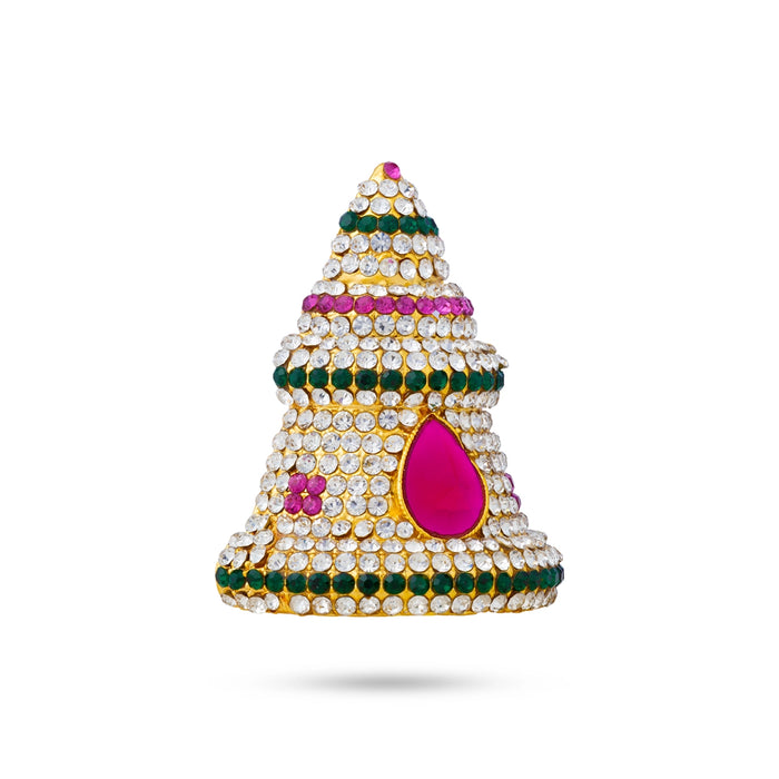 Half Stone Crown - 1.25 x 0.5 Inches | Multicolour Stone Kireedam/ Sudar Design Kiridam/ Mukut for Deity