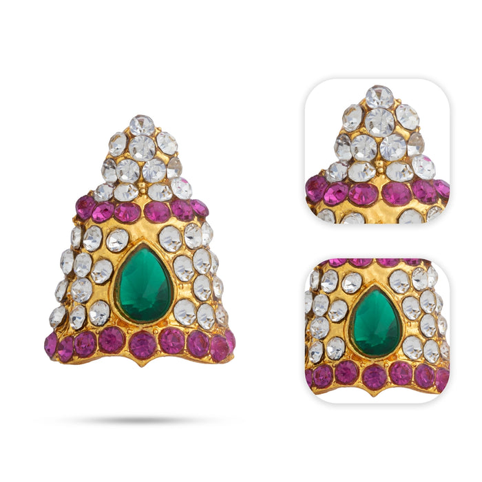 Half Kireedam - 0.75 x 0.5 Inches | Multicolour Stone Half Kireedam/ Mukut/ Half Kiridam for Deity Alangaram
