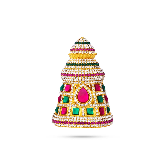 Full Stone Crown - 3.5 X 2.5 Inches | Multicolour Stone Kireedam/ Kiridam/ Mukut For Deity Decor