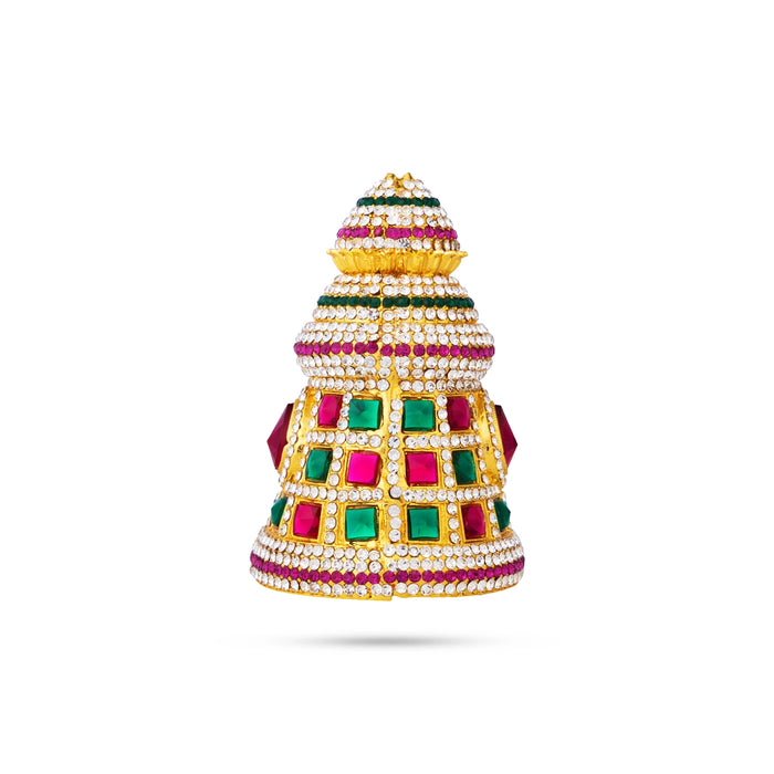 Full Stone Crown - 3.5 X 2.5 Inches | Multicolour Stone Kireedam/ Kiridam/ Mukut For Deity Decor