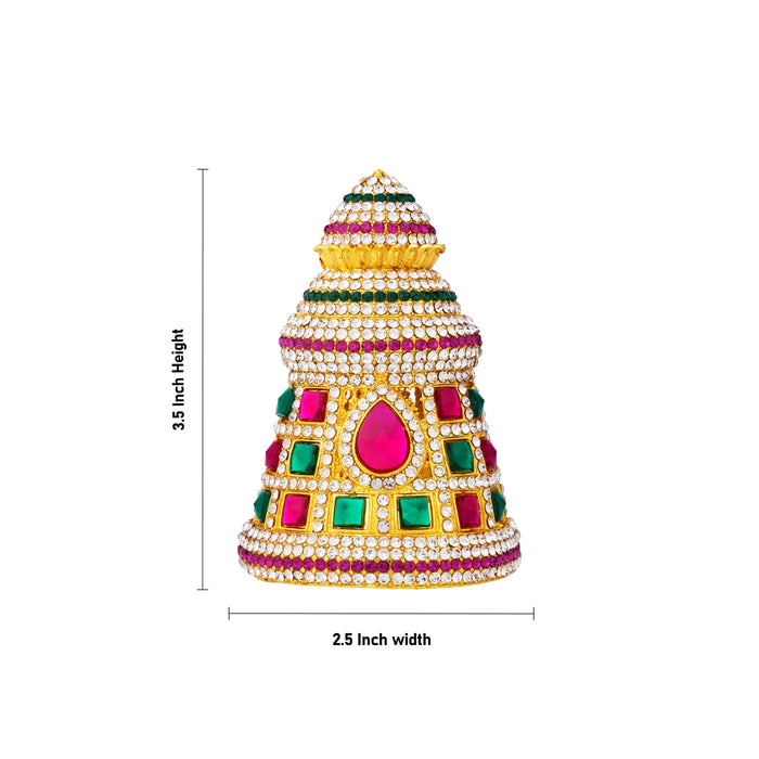 Full Stone Crown - 3.5 X 2.5 Inches | Multicolour Stone Kireedam/ Kiridam/ Mukut For Deity Decor