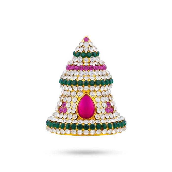Full Stone Crown - 2 x 1.5 Inches | Multicolour Stone Kireedam/ Kiridam/ Mukut For Deity Decoration