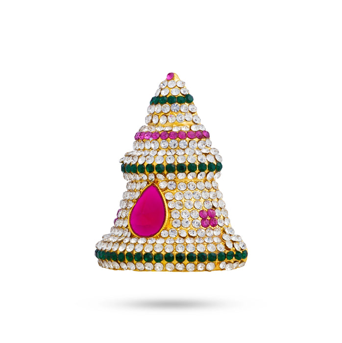 Full Stone Crown - 2 x 1.5 Inches | Multicolour Stone Kireedam/ Kiridam/ Mukut For Deity Decoration