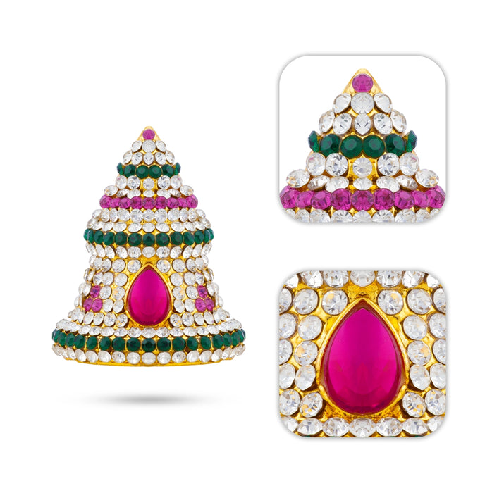 Full Stone Crown - 2 x 1.5 Inches | Multicolour Stone Kireedam/ Kiridam/ Mukut For Deity Decoration