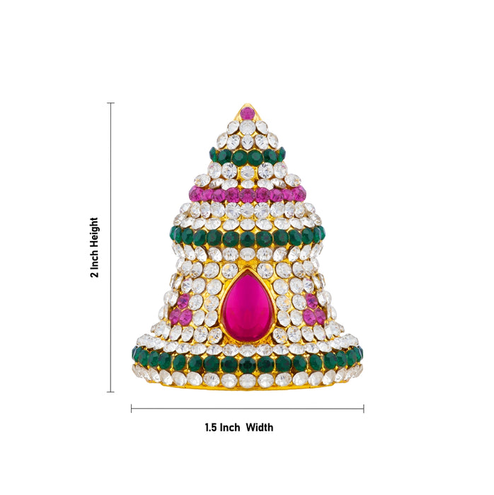 Full Stone Crown - 2 x 1.5 Inches | Multicolour Stone Kireedam/ Kiridam/ Mukut For Deity Decoration