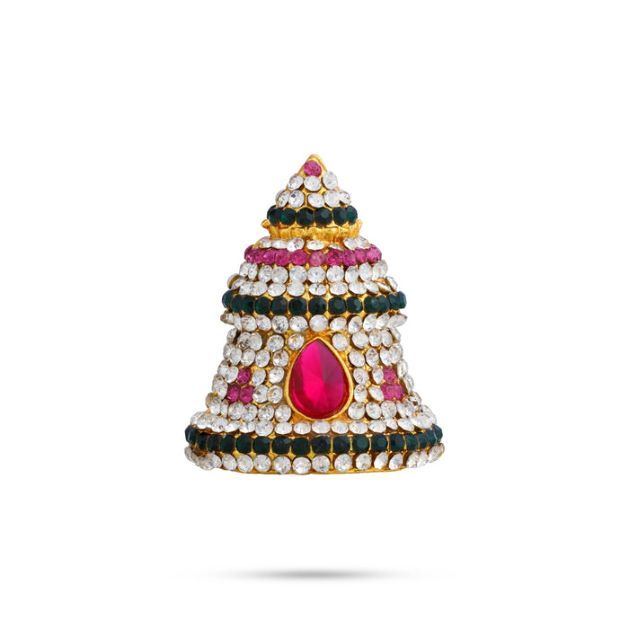 Full Stone Mukut - 1.25 x 1.25 Inches | Multicolour Stone Kireedam/ Crown / Kiridam For Deity Alankaram