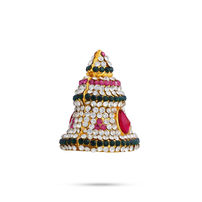 Full Stone Mukut - 1.25 x 1.25 Inches | Multicolour Stone Kireedam/ Crown / Kiridam For Deity Alankaram