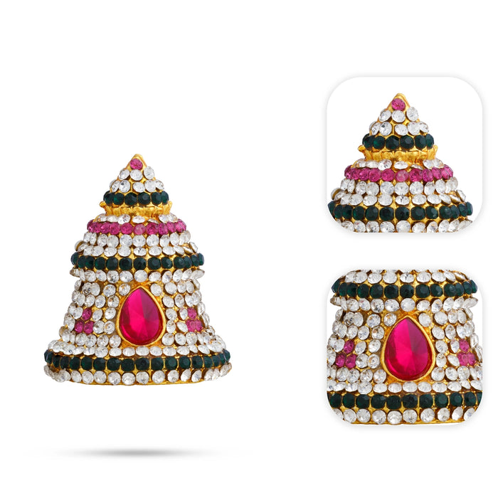 Full Stone Mukut - 1.25 x 1.25 Inches | Multicolour Stone Kireedam/ Crown / Kiridam For Deity Alankaram