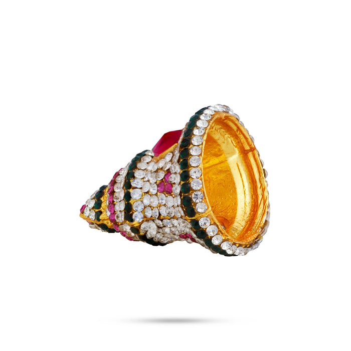 Full Stone Mukut - 1.25 x 1.25 Inches | Multicolour Stone Kireedam/ Crown / Kiridam For Deity Alankaram