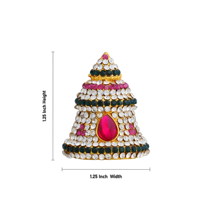 Full Stone Mukut - 1.25 x 1.25 Inches | Multicolour Stone Kireedam/ Crown / Kiridam For Deity Alankaram