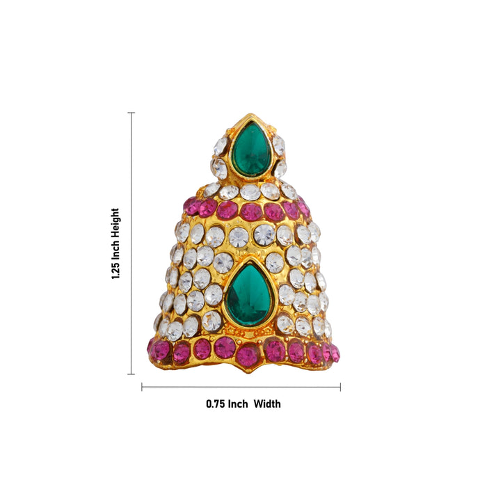 Full Kireedam - 1.25 x 0.75 Inches | Multicolour Stone Mukut/ Crown / Kiridam For Deity Decor