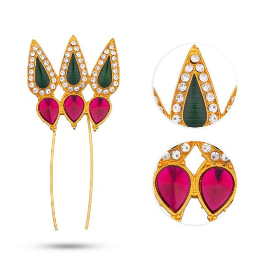 Stone Jada Pin - 3.5 Inches | Deity Jewellery/ Varalakshmi Decor/ Flower Arch for Deity/ Assorted Design - Head & Face Accessories