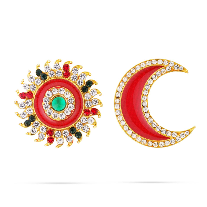 Stone Sun And Moon Pair - 1.75 x 1.25 Inches | Hair Accessories/ Multicolour Stone Jewellery/ Sun Moon for Deity - Head & Face Accessories