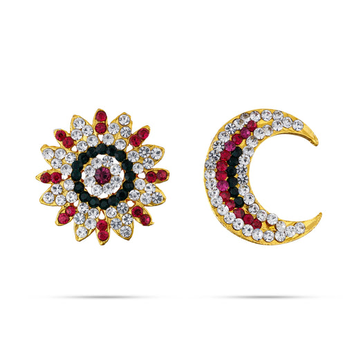 Stone Sun And Moon Pair - 1 x 1 Inch | Hair Accessories/ Stone Jewellery/ Sun Moon for Deity - Head & Face Accessories