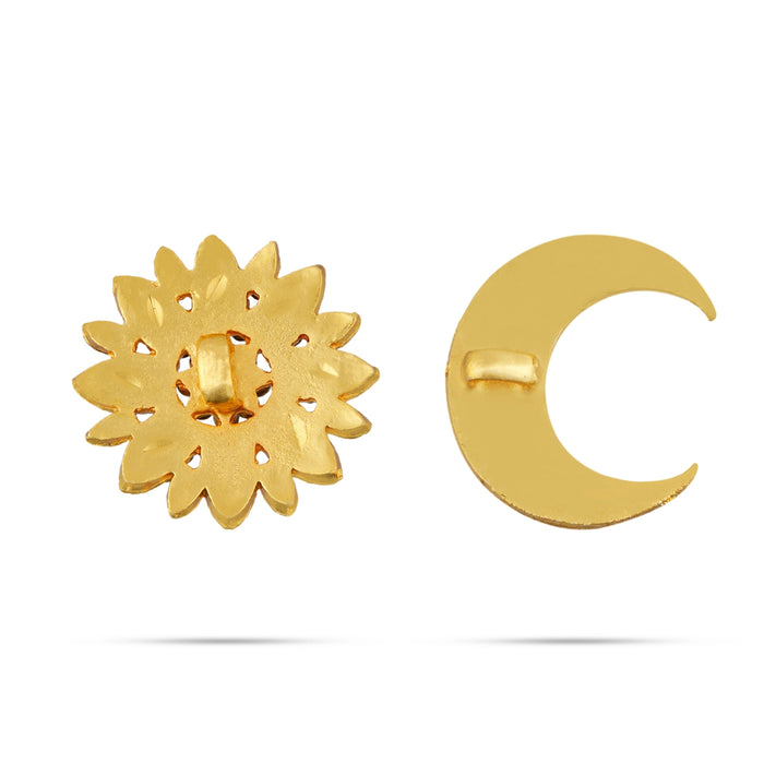 Stone Sun And Moon Pair - 1 x 1 Inch | Hair Accessories/ Stone Jewellery/ Sun Moon for Deity - Head & Face Accessories