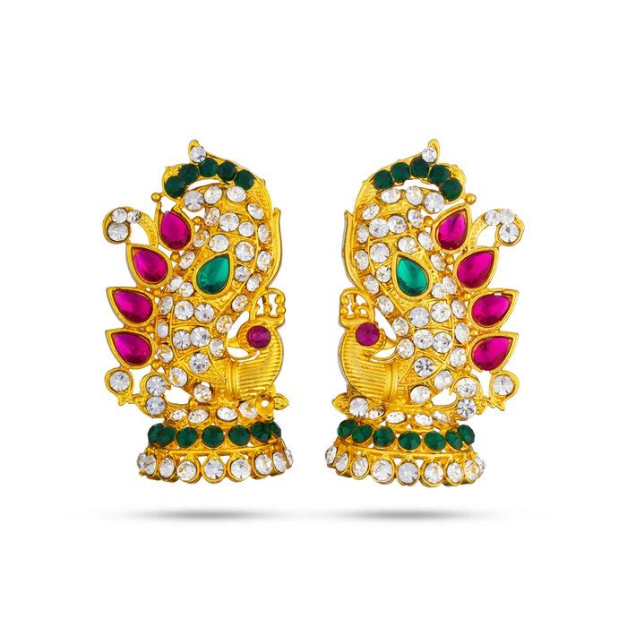 Stone Earring Pair - 2 Inches | Stud Earring/Gold Polish Studs/ Multicolour Stone Karnapathiram for Deity