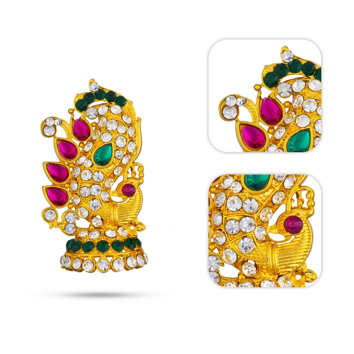 Stone Earring Pair - 2 Inches | Stud Earring/Gold Polish Studs/ Multicolour Stone Karnapathiram for Deity