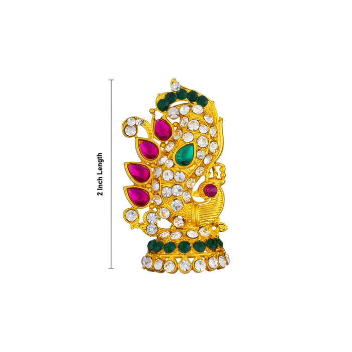 Stone Earring Pair - 2 Inches | Stud Earring/Gold Polish Studs/ Multicolour Stone Karnapathiram for Deity