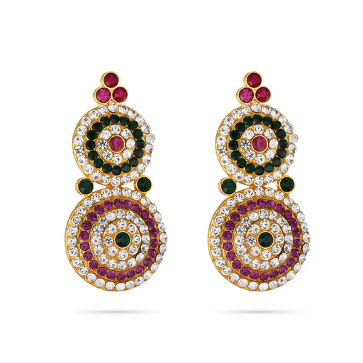 Karnapathakkam Set - 2 Inches | Stone Earings/ Multicolour Stone Earring Set for Deity - Head & Face Accessories