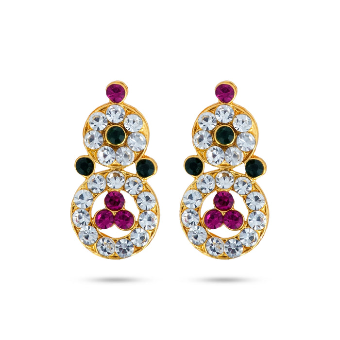 Stone Earring Pair - 1 x 0.5 Inches | Stud Earring/ Multicolour Stone Karnapathiram for Deity