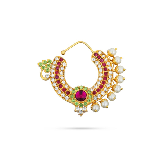 Stone Nose Pin - 2 x 2 Inches | Nathu Bullaku/ Bullaku Nose Pin/ Multicoloured Stone Jewellery for Deity - Head & Face Accessories