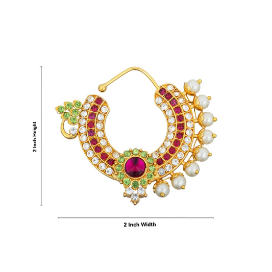 Stone Nose Pin - 2 x 2 Inches | Nathu Bullaku/ Bullaku Nose Pin/ Multicoloured Stone Jewellery for Deity - Head & Face Accessories