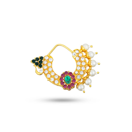 Stone Nose Pin - 1.5 x 2 Inches | Nathu Bullaku/ Bullaku Nose Pin/ Multicoloured Stone Jewellery for Deity - Head & Face Accessories
