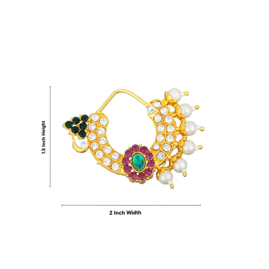 Stone Nose Pin - 1.5 x 2 Inches | Nathu Bullaku/ Bullaku Nose Pin/ Multicoloured Stone Jewellery for Deity - Head & Face Accessories