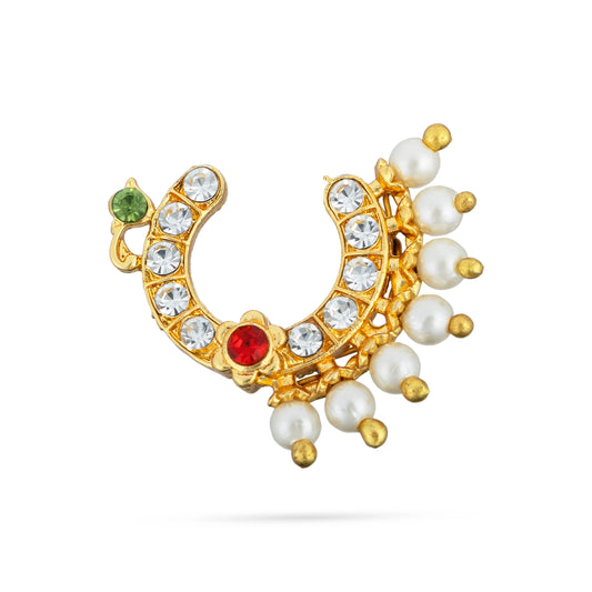 Stone Nose Pin - 1.25 x 1 Inches | Nathu Bullaku/ Bullaku Nose Pin/ Multicoloured Stone Jewellery for Deity - Head & Face Accessories