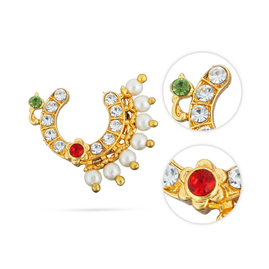 Stone Nose Pin - 1.25 x 1 Inches | Nathu Bullaku/ Bullaku Nose Pin/ Multicoloured Stone Jewellery for Deity - Head & Face Accessories
