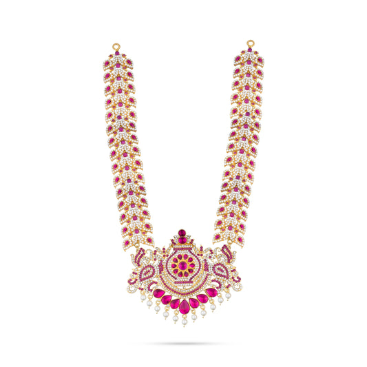 Stone Haram - 14.5 Inches | Multi Coloured Stone Jewellery/ Peacock Design Long Stone Necklace for Deity - Neck & Body Accessories