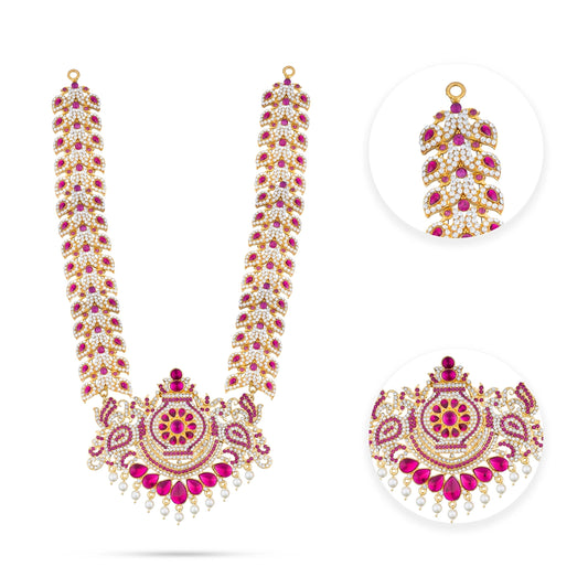 Stone Haram - 14.5 Inches | Multi Coloured Stone Jewellery/ Peacock Design Long Stone Necklace for Deity - Neck & Body Accessories