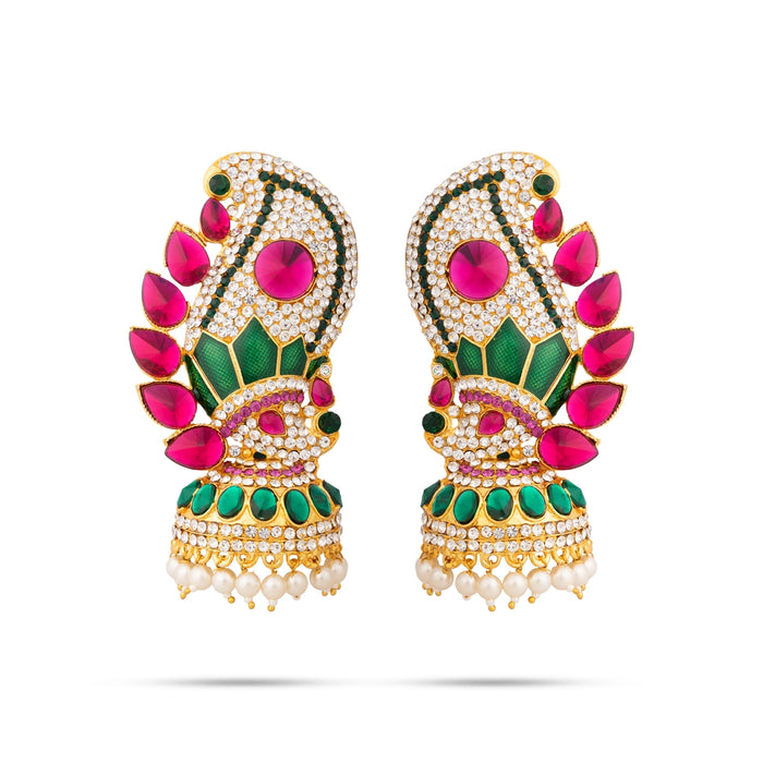 Stone Earring Pair - 4 x 2 Inches | Stone Studs / Karna Pathakam/ Multicolour Stone Ear Ring for Deity