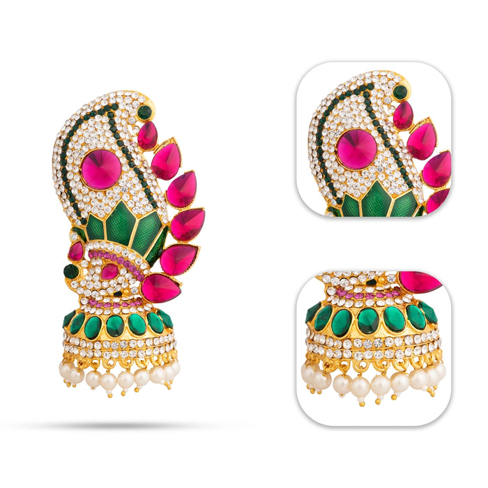 Stone Earring Pair - 4 x 2 Inches | Stone Studs / Karna Pathakam/ Multicolour Stone Ear Ring for Deity