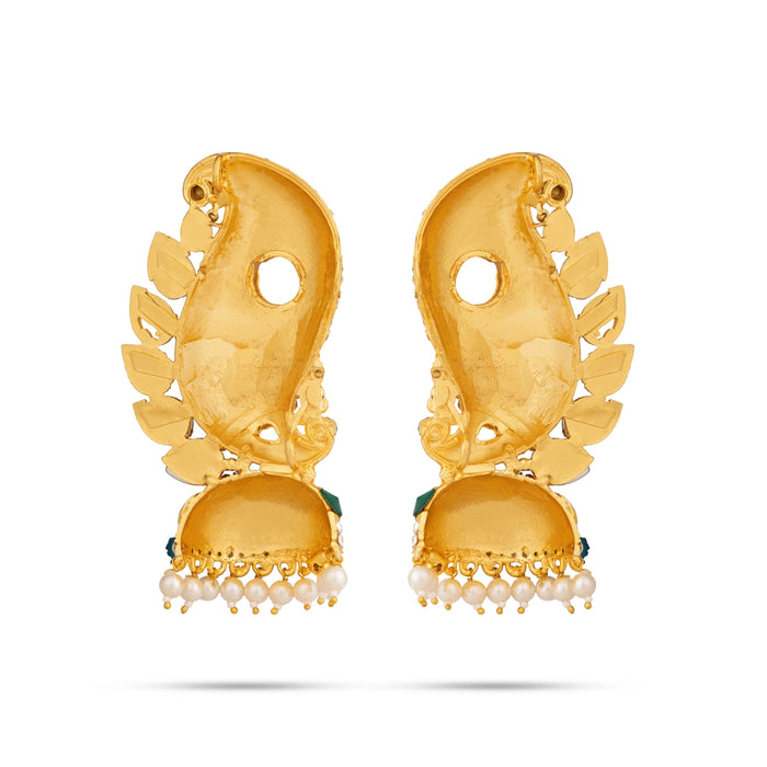 Stone Earring Pair - 4 x 2 Inches | Stone Studs / Karna Pathakam/ Multicolour Stone Ear Ring for Deity