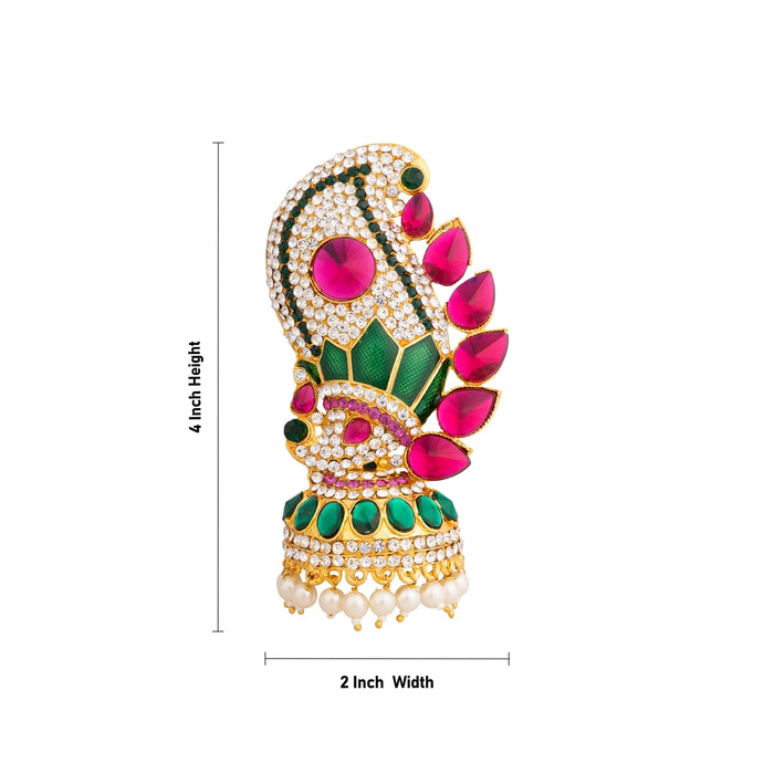 Stone Earring Pair - 4 x 2 Inches | Stone Studs / Karna Pathakam/ Multicolour Stone Ear Ring for Deity