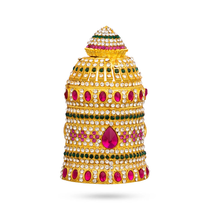 Stone Half Kiridam - 4 x 2 Inches | Multicolour Stone Mukut/ Kireedam/ Crown for Deity Decor