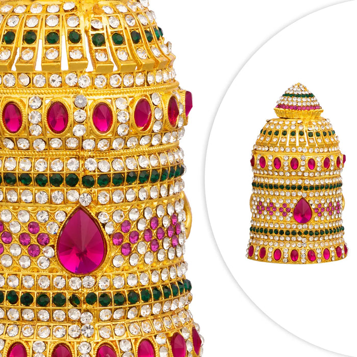 Stone Half Kiridam - 4 x 2 Inches | Multicolour Stone Mukut/ Kireedam/ Crown for Deity Decor