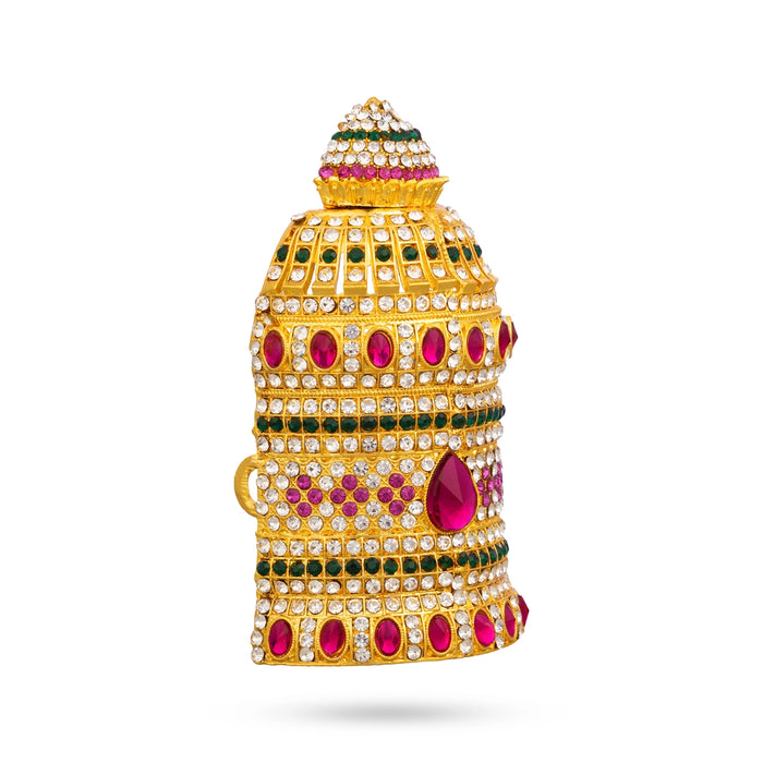 Stone Half Kiridam - 4 x 2 Inches | Multicolour Stone Mukut/ Kireedam/ Crown for Deity Decor